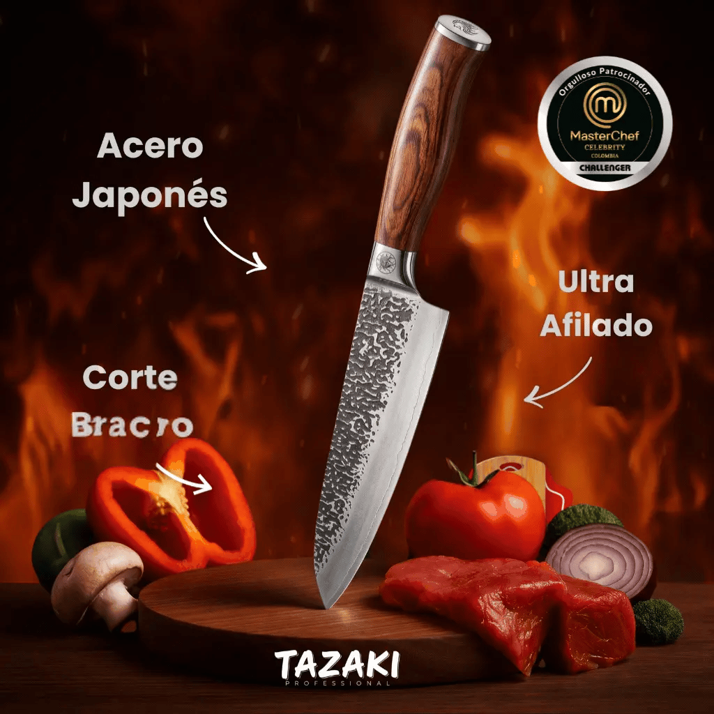 TAZAKI® | CUCHILLO #1 DEL MUNDO JAPONES ULTRA AFILADO + TABLA DE COCINAR DE REGALO